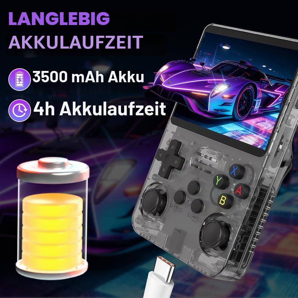 R36S Retro Handheld Spielkonsole, 128 G Retro Konsole, 3,5-Zoll-IPS-Bildschirm Handheld Konsole, Tragbare Mini Retro Console, Emulator Konsole Linux-System Game Boy(Schwarz)