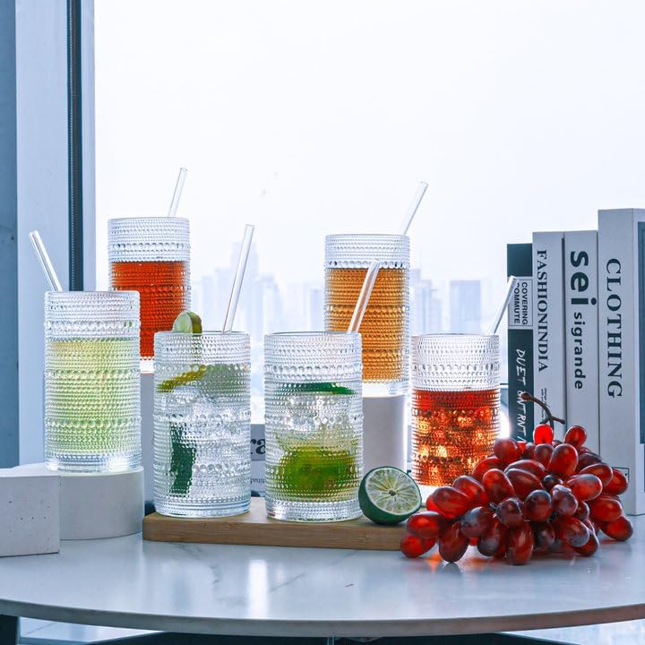 Hobnail Drinking Glasses Vintage Glassware SetVintage Glassware Set (6CLEAR-ADD STRAWS) - Image 5