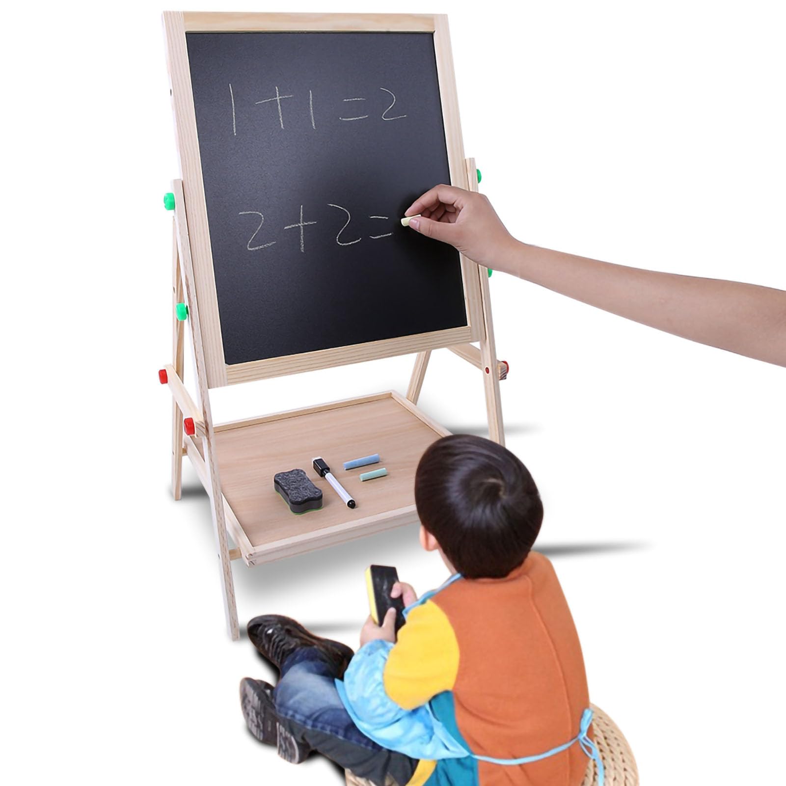 Tavolo da Disegno in Legno Artistico a Doppio Lato 2 in 1 per Bambini - Altezza Regolabile, Legno di Pino Resistente, Gioco Creativo, 2 unità