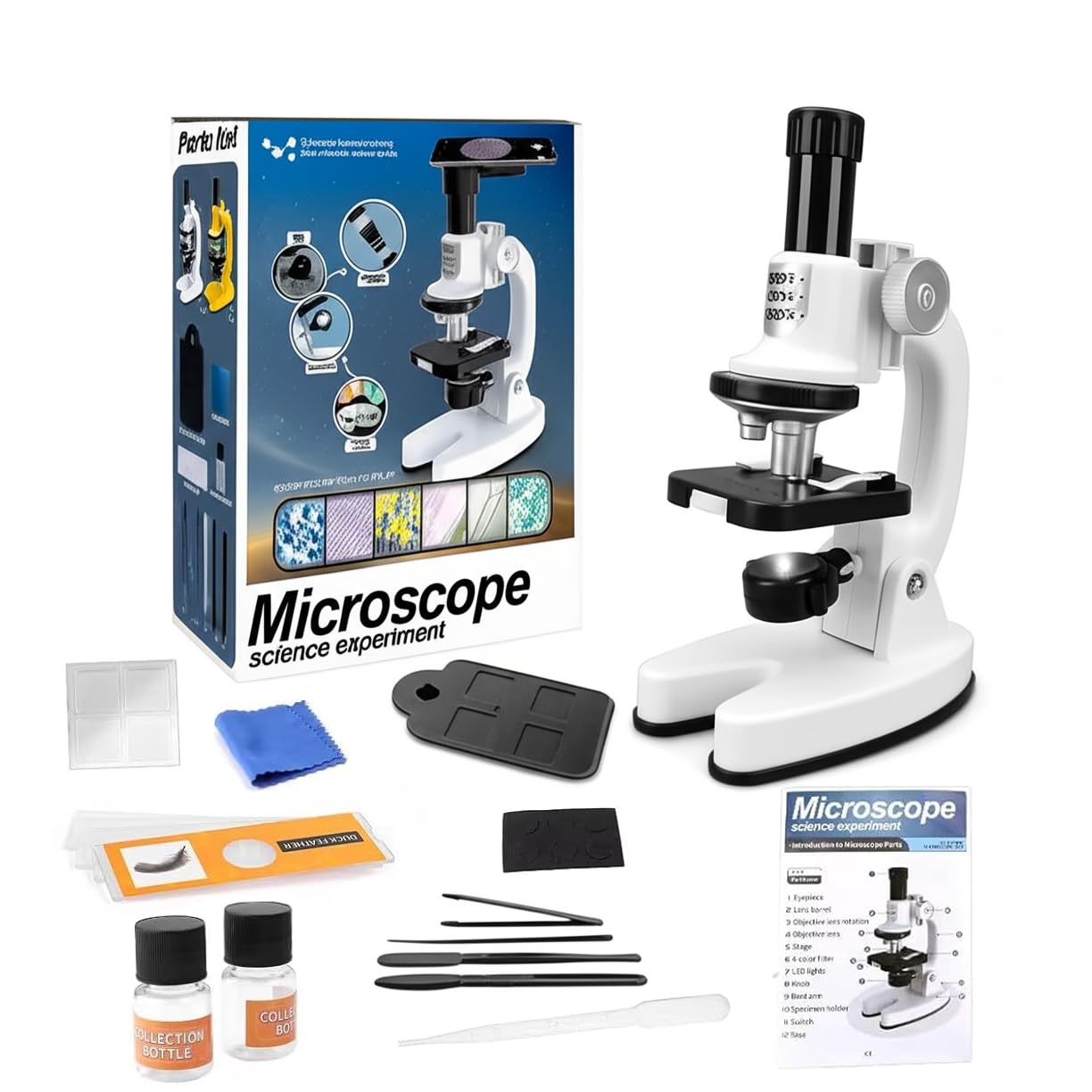 Demero Microscope for Kids, Portable Bug Microscope Kit with LED Light and Mobile Phone Holder, Educational Science Toy