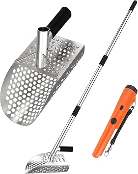 Metal Detector Sand Shovel - Stainless Steel Beach Metal Detecting Shovel with 10mm Holes, Ideal for Metal Detecting Treasure, Beach sifting, Excavation Tools a26
