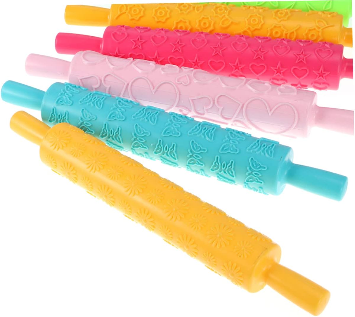 Pattern Embossed Rolling Pin 8pcs Multifunctional Baking Roller for Cake Fondant Easy to Clean Food Grade Plastic Embossed Dough Tools Random Style