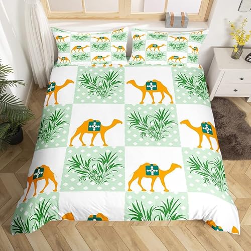 Camel Comforter Cover Patchwork Desert Animal Bedding Sets Buffalo Plaid Tropical Weed Plants Duvet Cover Set For Kids Boys Girls Green White Fresh Nature Rustic Bedspreads Cover 2 Pieces Twin Size #TOP20