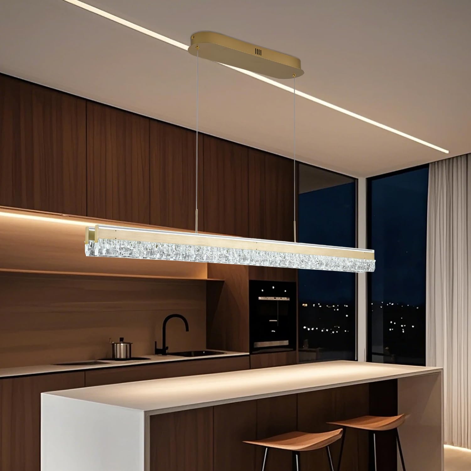 Photo 1 of szcflaghip Modern LED Linear Pendant Light 47.24in Dimmable Kitchen Island Lighting Ceiling Hanging Luxury Modern Chandelier for Dining Room Office