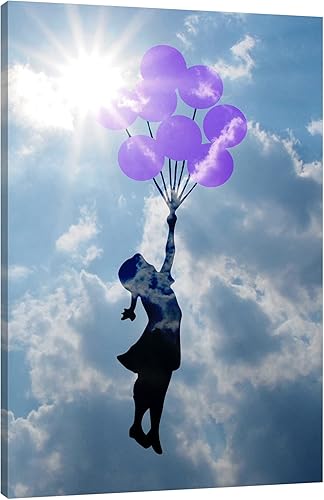 Miniatura 6 de Jaxson Rea Lienzo envuelto en galería de globos retro de Banksy B, 24 x 36 pulgadas Rosa salmón,Chica Globo: Verano De