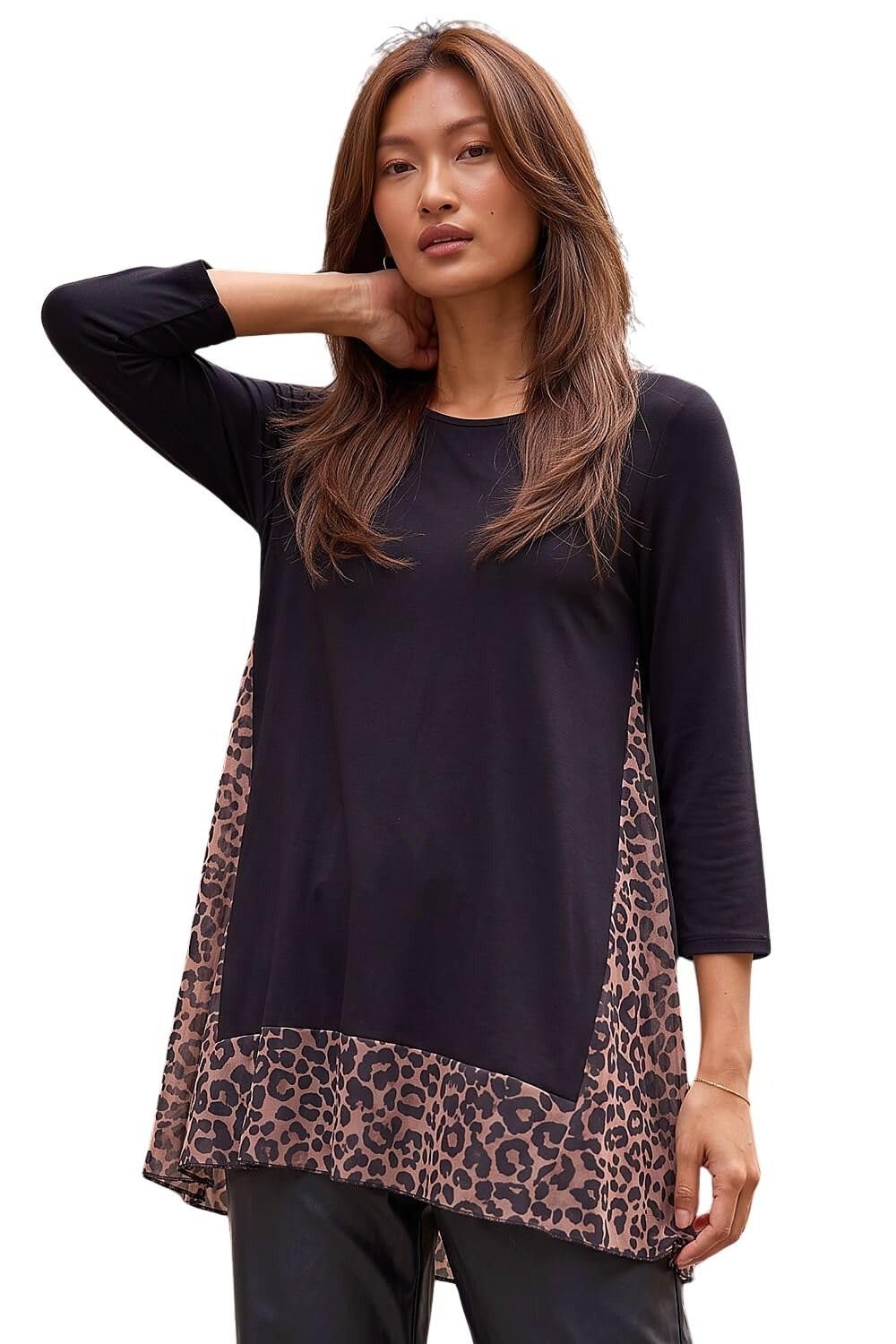 Roman Originals Women's Natural Roman Chiffon Dipped Hem Top Asymmetric Tunic For Uk Stretchy Jersey Flared Blouse Smart Fit & Flare Form Casual Loose Longline Party Hanky Tunics - Size 18