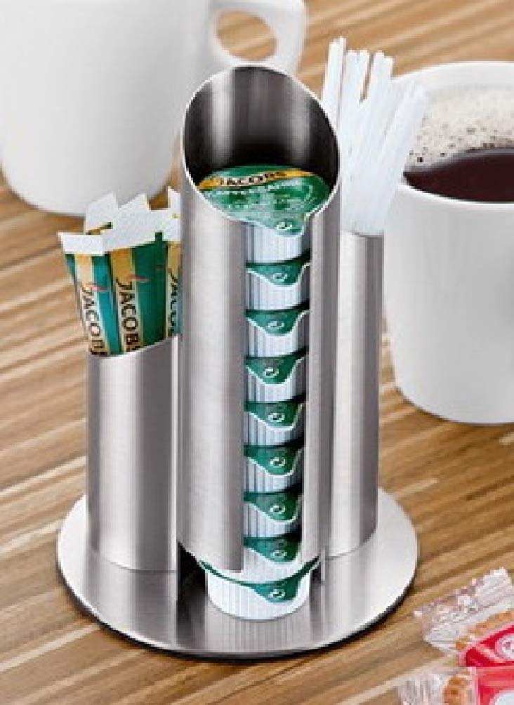 APS Tischrestebehälter, matt poliert, Durchmesser Ø 12 cm, 17 cm Höhe & Esmeyer 400-2647 Portionsspender Multi aus mattiertem Edelstahl, für Milchdöschen, Zuckertüten und Rührstäbchen
