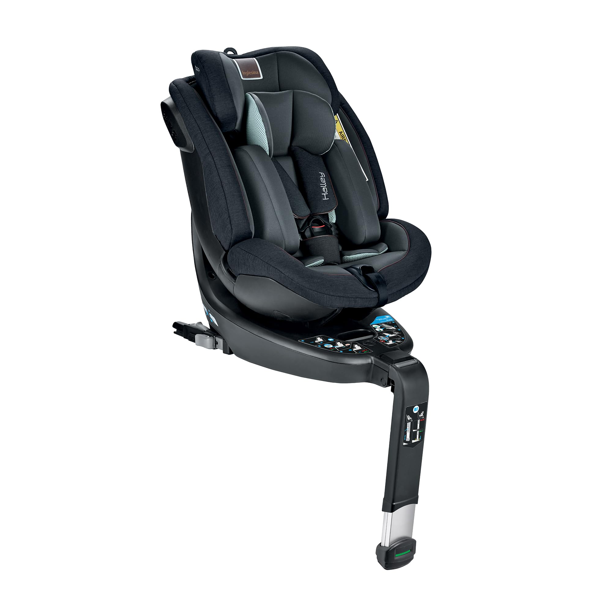 Inglesina Halley, Seggiolino auto rotante 360, Da 0 a 7 Anni Circa, da 40cm 125 cm, Black