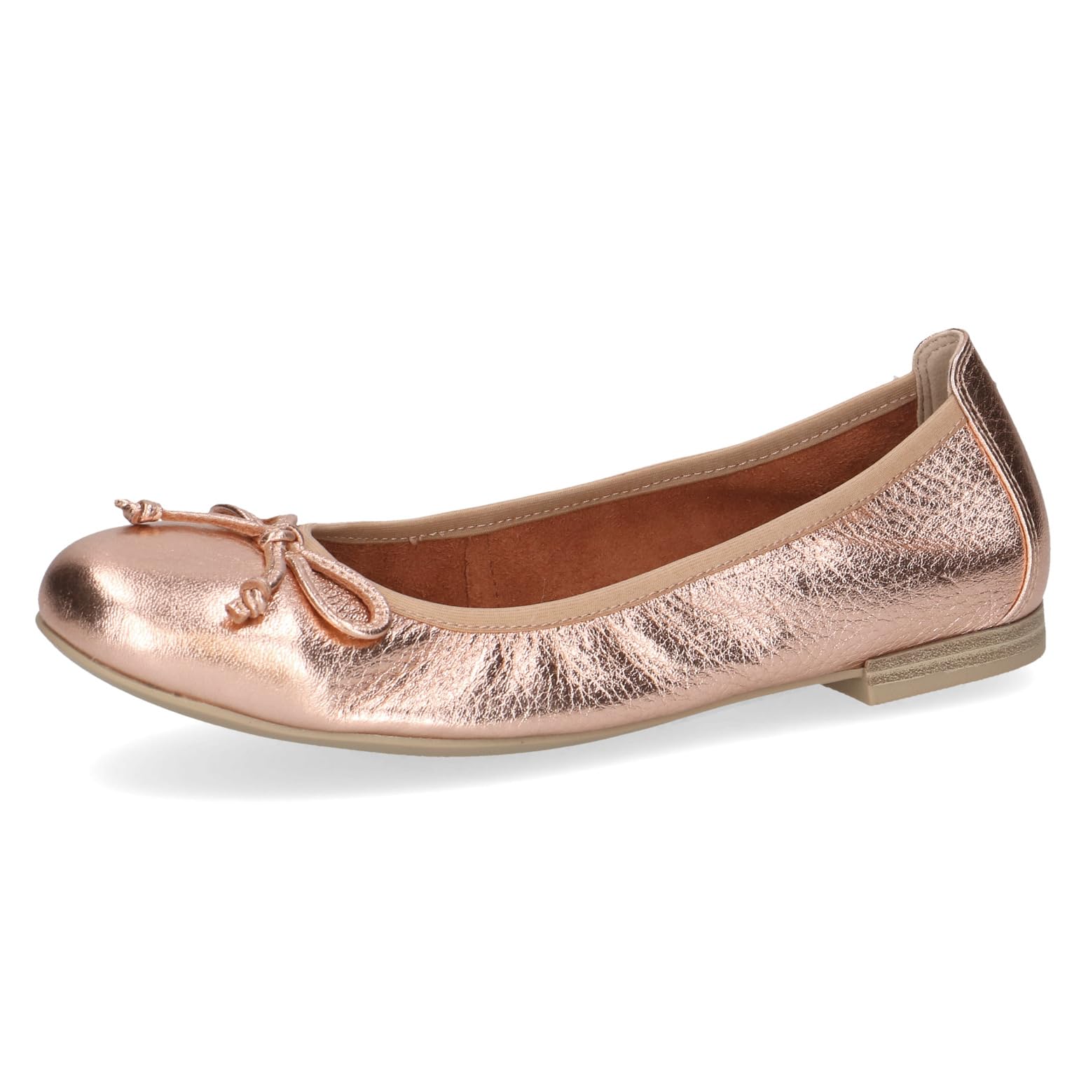 CAPRICE Women Ballet Flats Leather Bow, Metallic (Roseg.Met.Deer), 6 UK