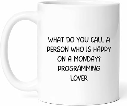 Happy Programming Lover Mug - Enthusiast Coffee Cup - Developer Funny Gift From Friends - Geek Tea Mugs - Cups - 11 Oz Ceramic Gifts For Programmers, Birthday, Him, Her, Christmas, Coding Session