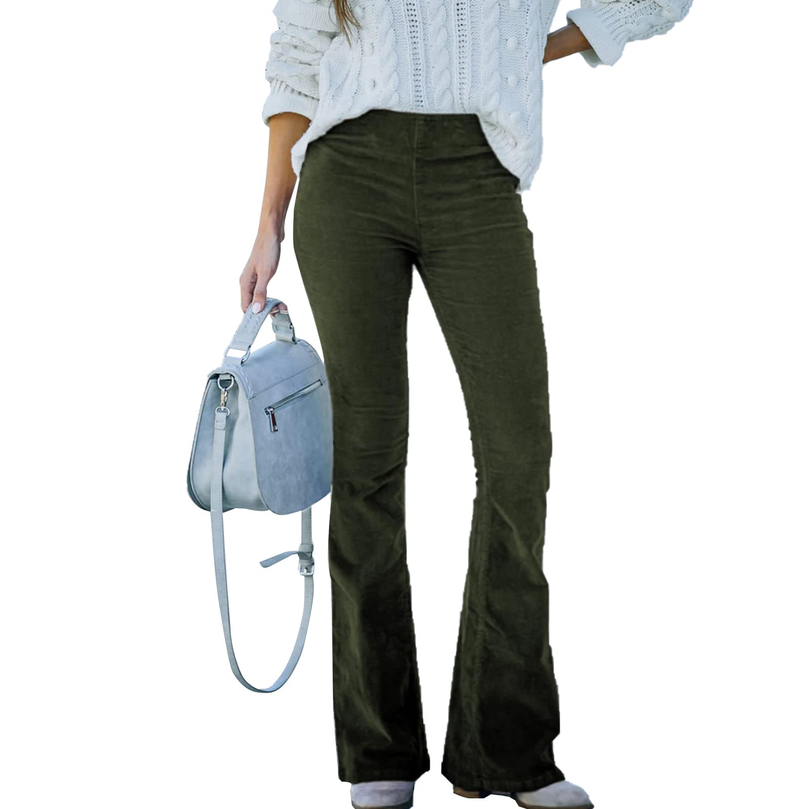 Corduroy Pants for Women Vintage Flare Pants High Waist Bell Bottom Trousers Slim Fit Pants with Pockets
