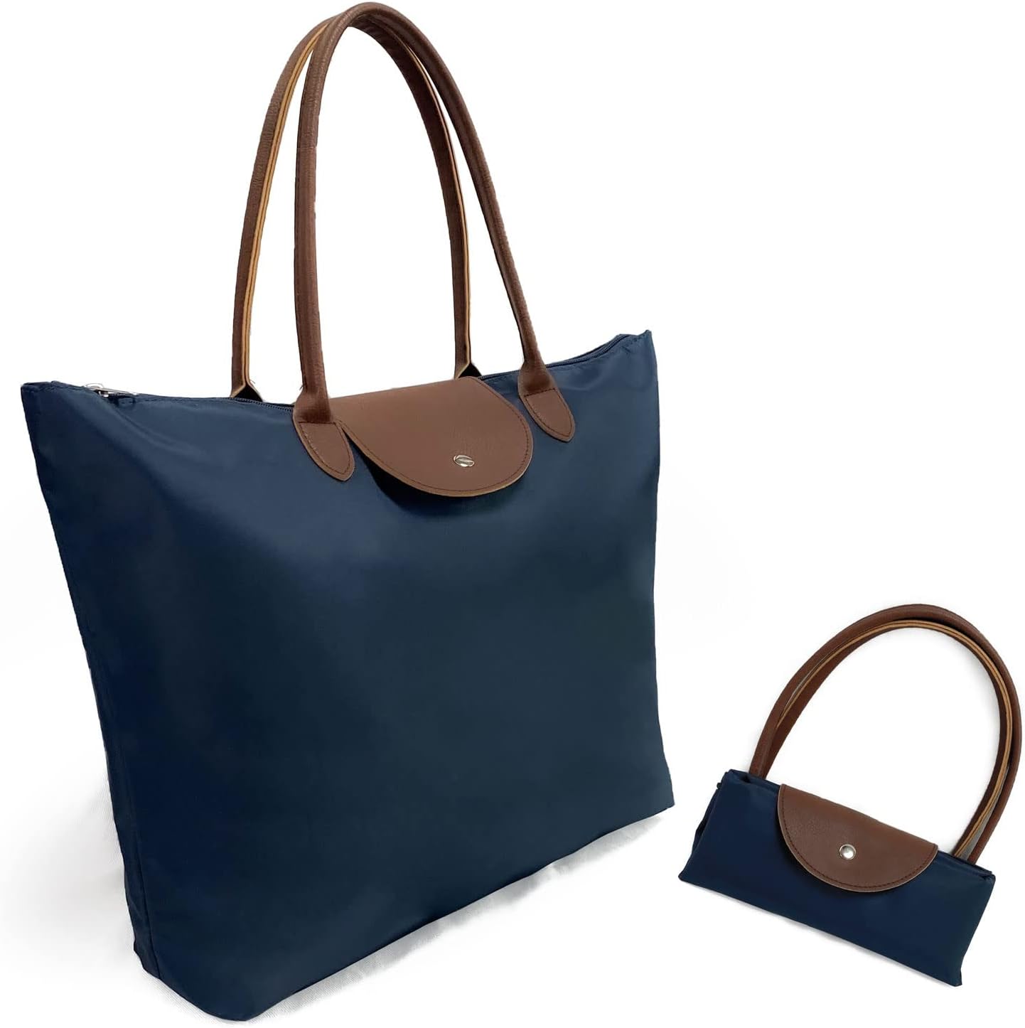 TELOSPORTS Tote Top Handle Bag,Lightweight Packable Stylish Handbag Foldable Zipper Travel shoulder Bag for Women ---Navy
