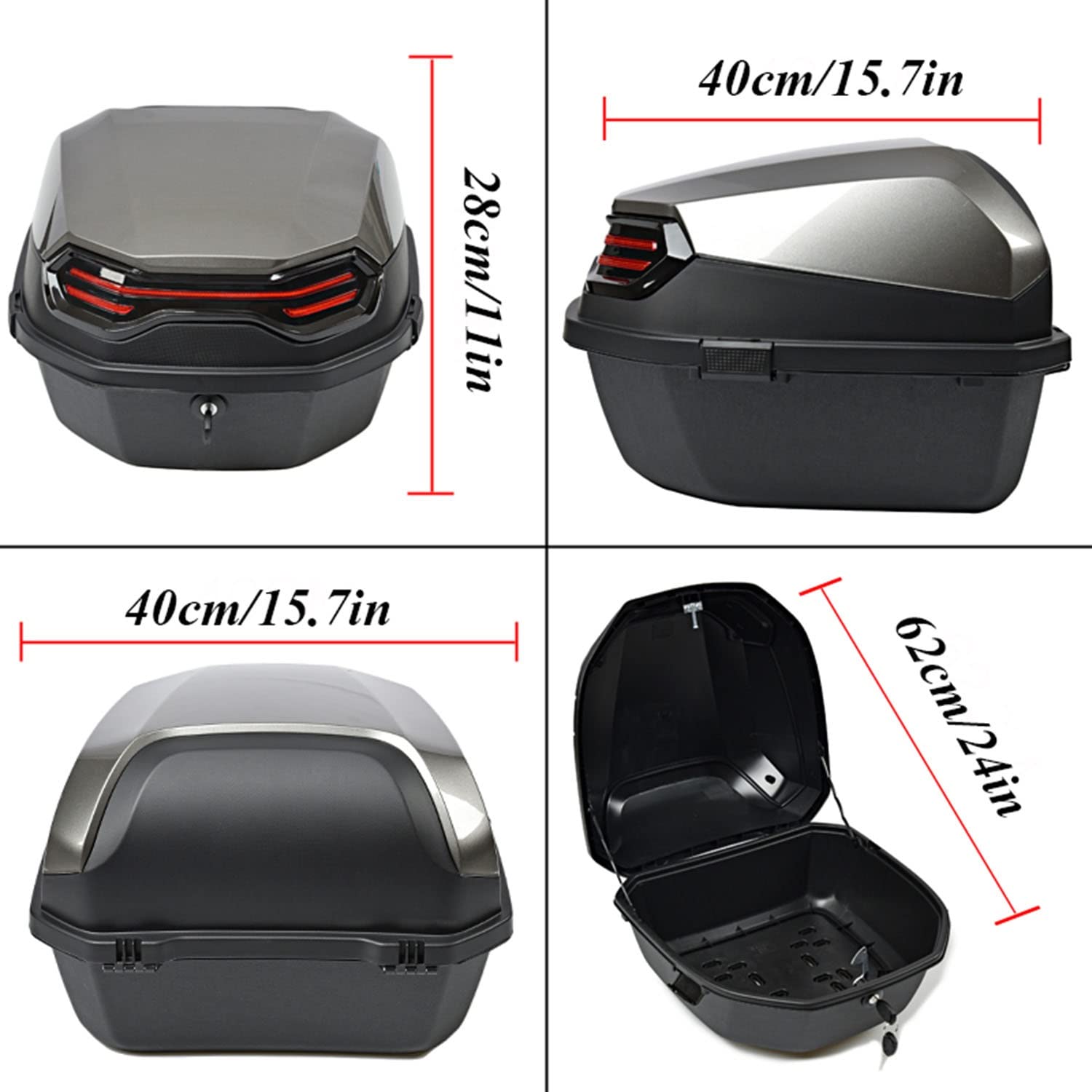 Wnanch Large-capacity Motorcycle Trunk Top Case Scooter Storage Box For Storing Helmet Luggage 45L Waterproof With Security Lock(Gray)