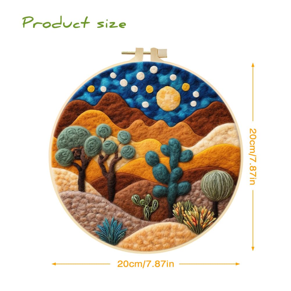 Eforcase Wool Felt Painting Needle Felting Kit, Cute Cactus Nature Scenery Felt Painting Kit for Beginner DIY Craft Project Home Decoration