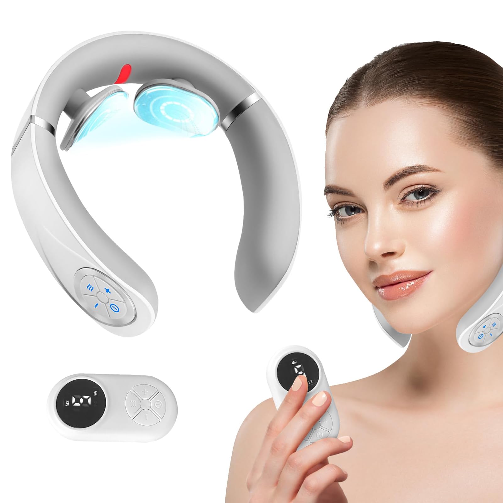 Excefore Smart Neck Massager, Intelligent Electric Neck Massager with Heat for Pain Relief Deep Tissue, Portable & Cordless Neck & Shoulder Massager, For Reduce Fatigue, With 5 Modes & 16 Levels