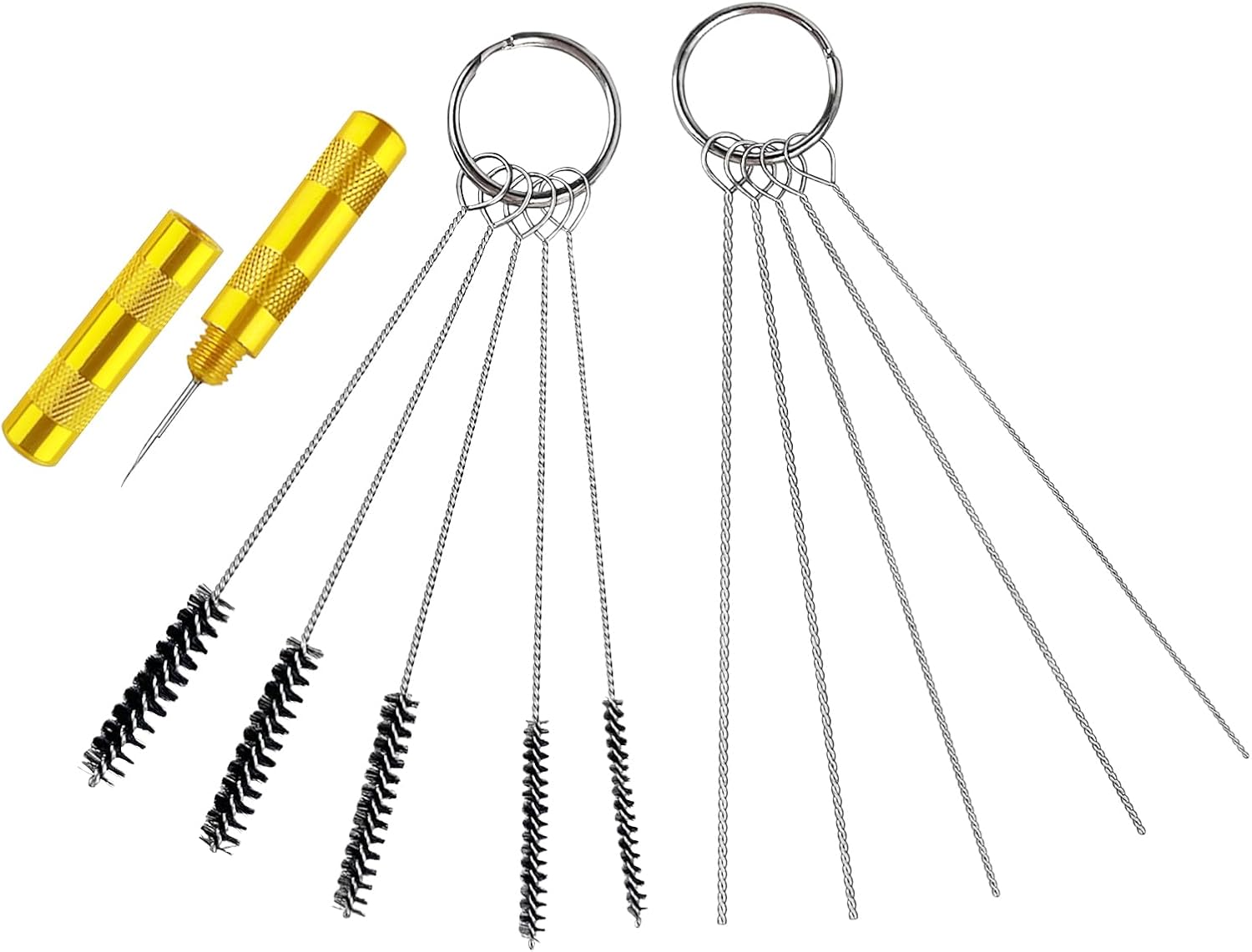 Carburetor Cleaning Kit, 5 Nylon Brushes, 5 Stainless Steel Needles, 1 Yellow Pick Tool, Carb Jet Cleaning Tools for Car & Motorcycle