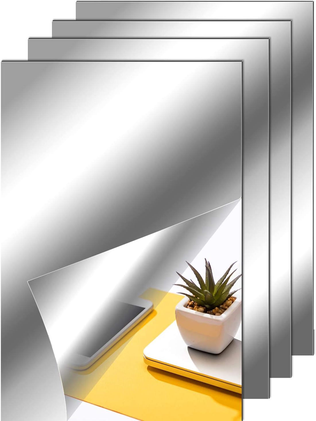 4 Pack Self Adhesive Acrylic Mirror, 6 x 9.9 Inch Mirror Tiles, Flexible Plastic Mirror Sheets