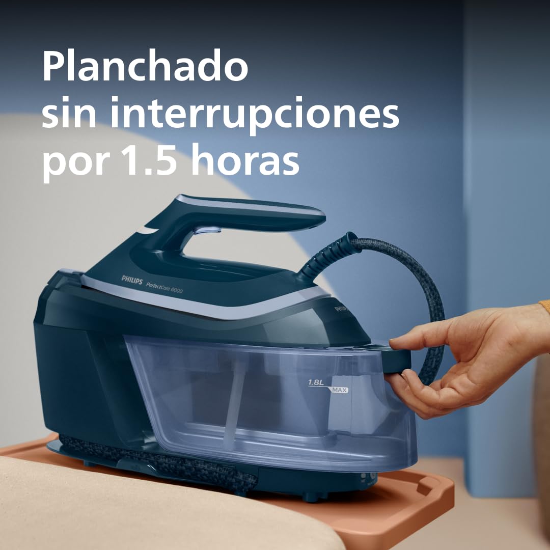 Philips PerfectCare Serie 6000 Centro de planchado, Vapor Potente, Garantía Sin Quemaduras, Diseño Compacto, Depósito de Agua Extraíble de 1.8L, Suela SteamGlide Plus (PSG6023/20)