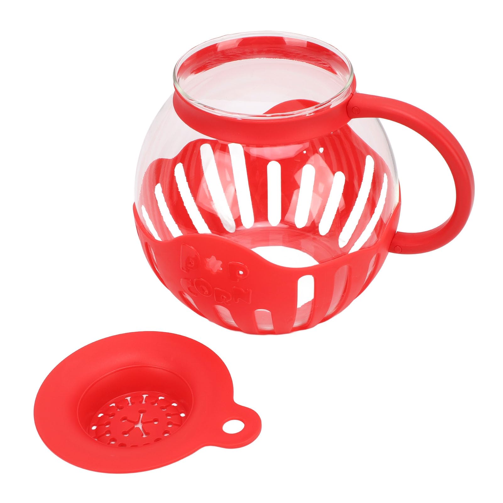 VGEBY Home Popcorn Popper - Palomitas de maíz de cristal para microondas, 2,13 L, para noches de cine y juegos (rojo)