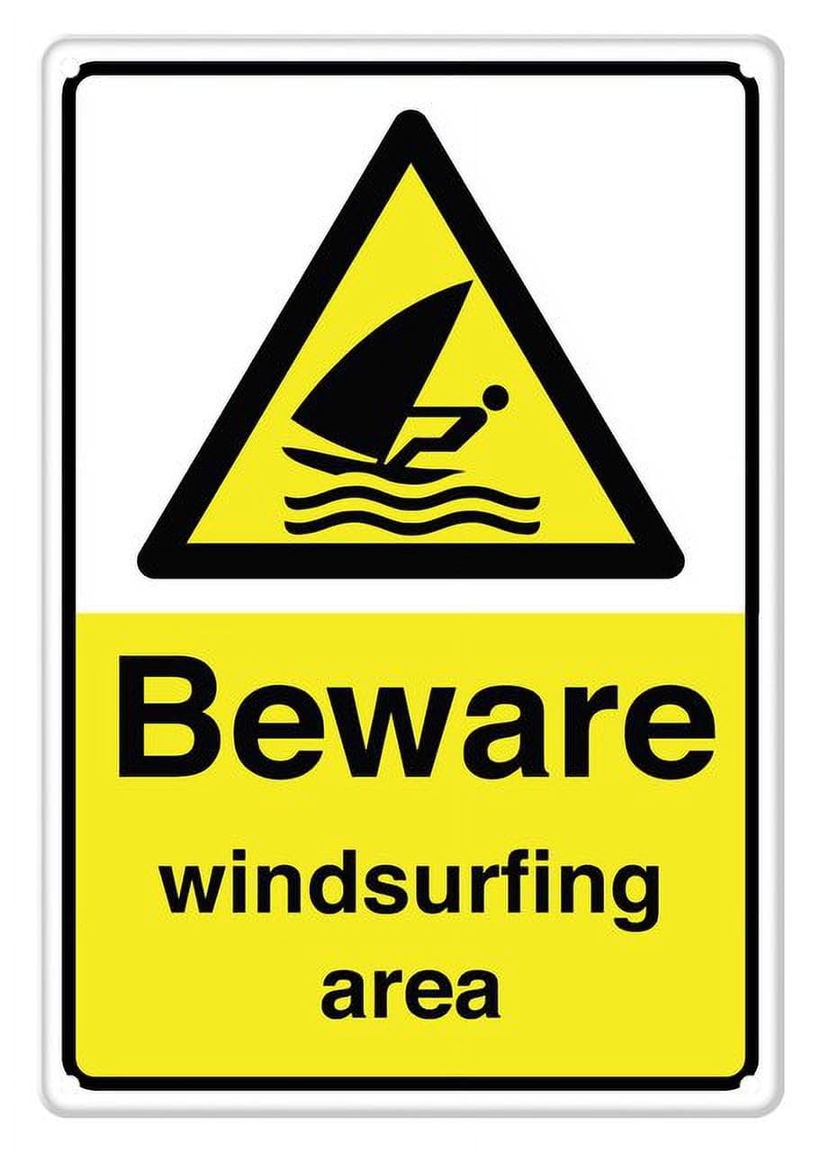 peiyeety Caution Beware Windsurfing Area Aluminum Tin Sign for Home Kitchen Wall Decor 12X8Inch