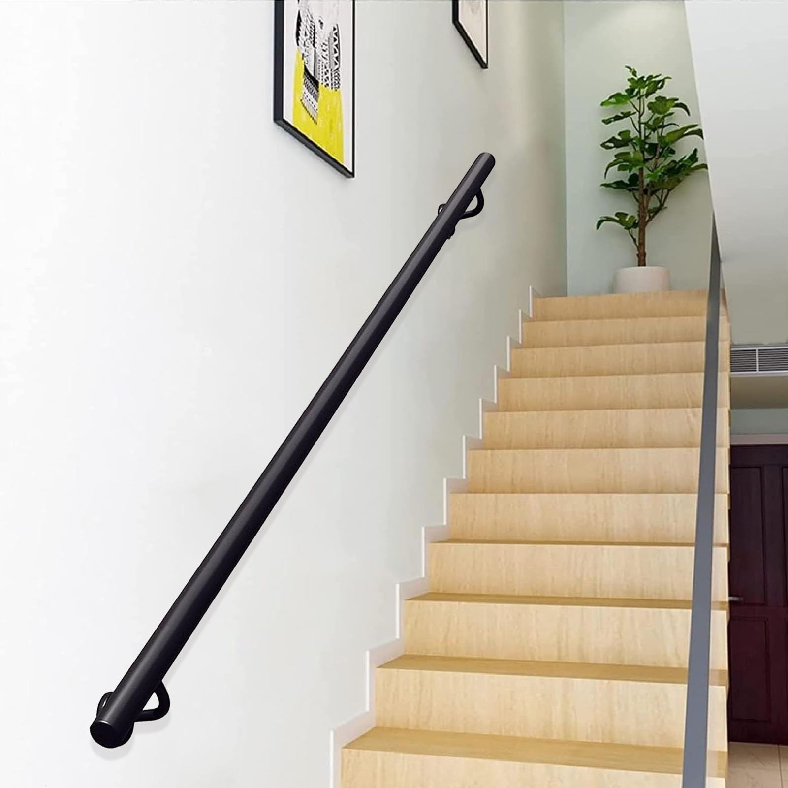Rampe d'escalier noire industrielle en kit complet de 60 cm pour marche extérieure