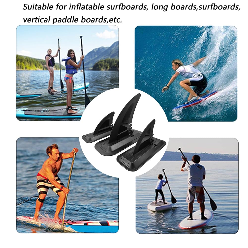 LOOEEL Lot de 3 ailerons de surf, palmes gonflables, 1 aileron central de 17,8 cm et 1 paire d'ailerons centraux de 10,2 cm avec base, aileron de quai amovible pour planche longue, pagaie, planche de