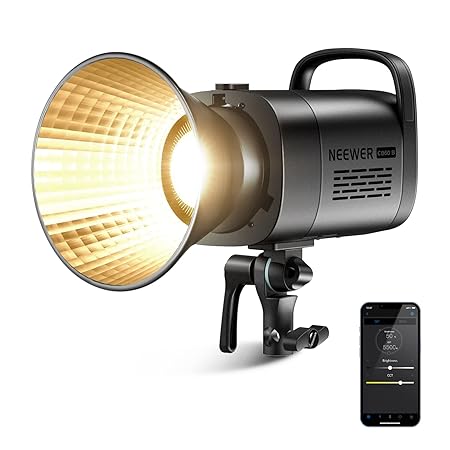 NEEWER CB60B 70W LED Video Light with 2.4G&APP Control, COB Bi Color 2700K-6500K 34000Lux at 1m/CCT Mode/CRI97+/12 Scenes/Bowens Mount Continuous Output Lighting for Studio Photograpny/Video Recording