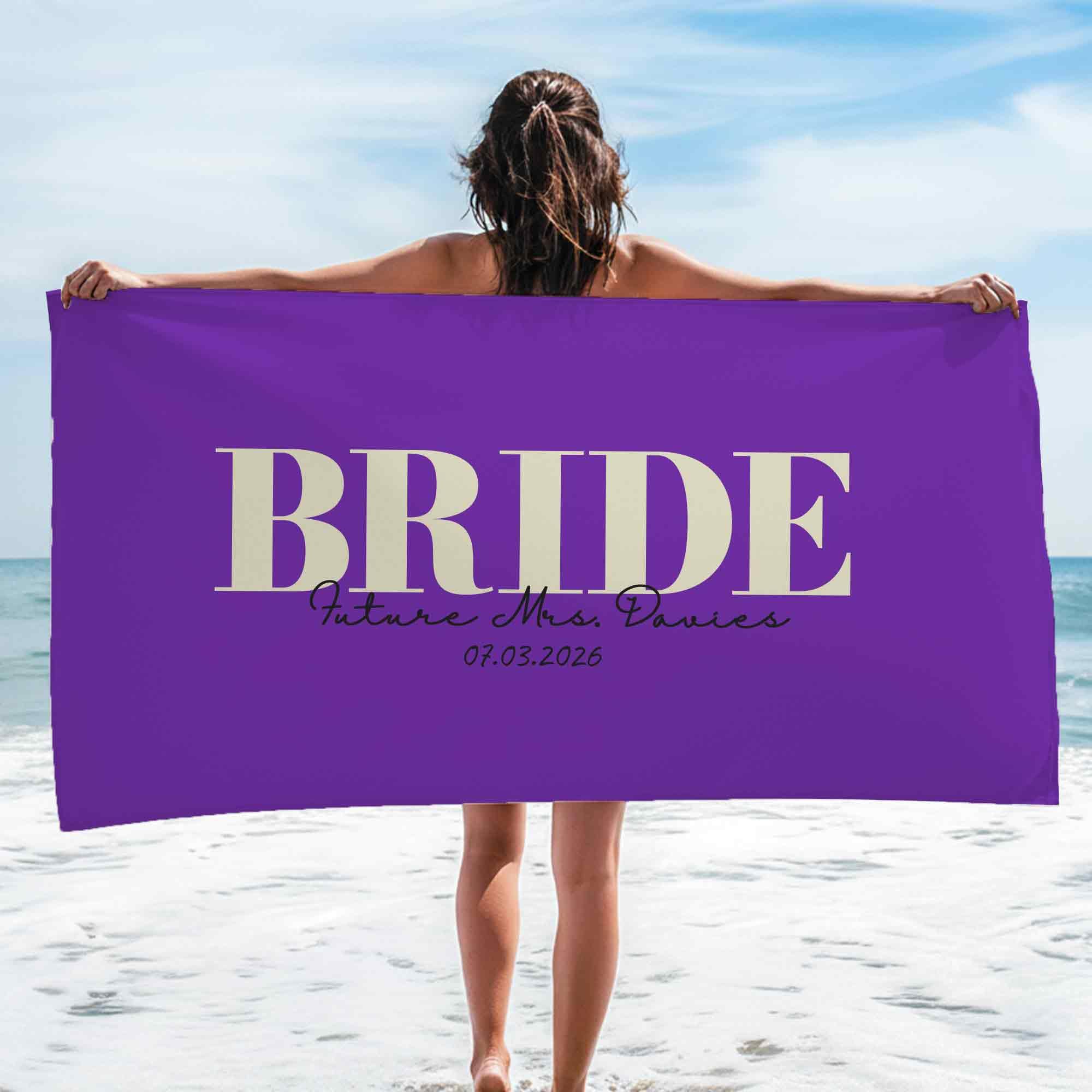Print Maniacs Custom Personalised Wedding Towel Bride Name and Date Microfibre Beach Towel Large Quick Dry Lightweight Travel Towel Honeymoon Pool Spa