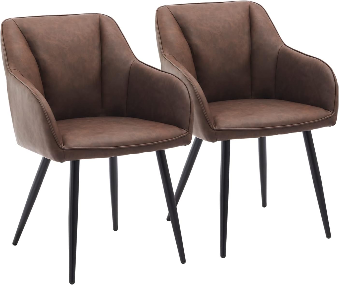 CLIPOP Dining Chairs Set of 2 Brown Faux Leather Kitchen Chairs Padded