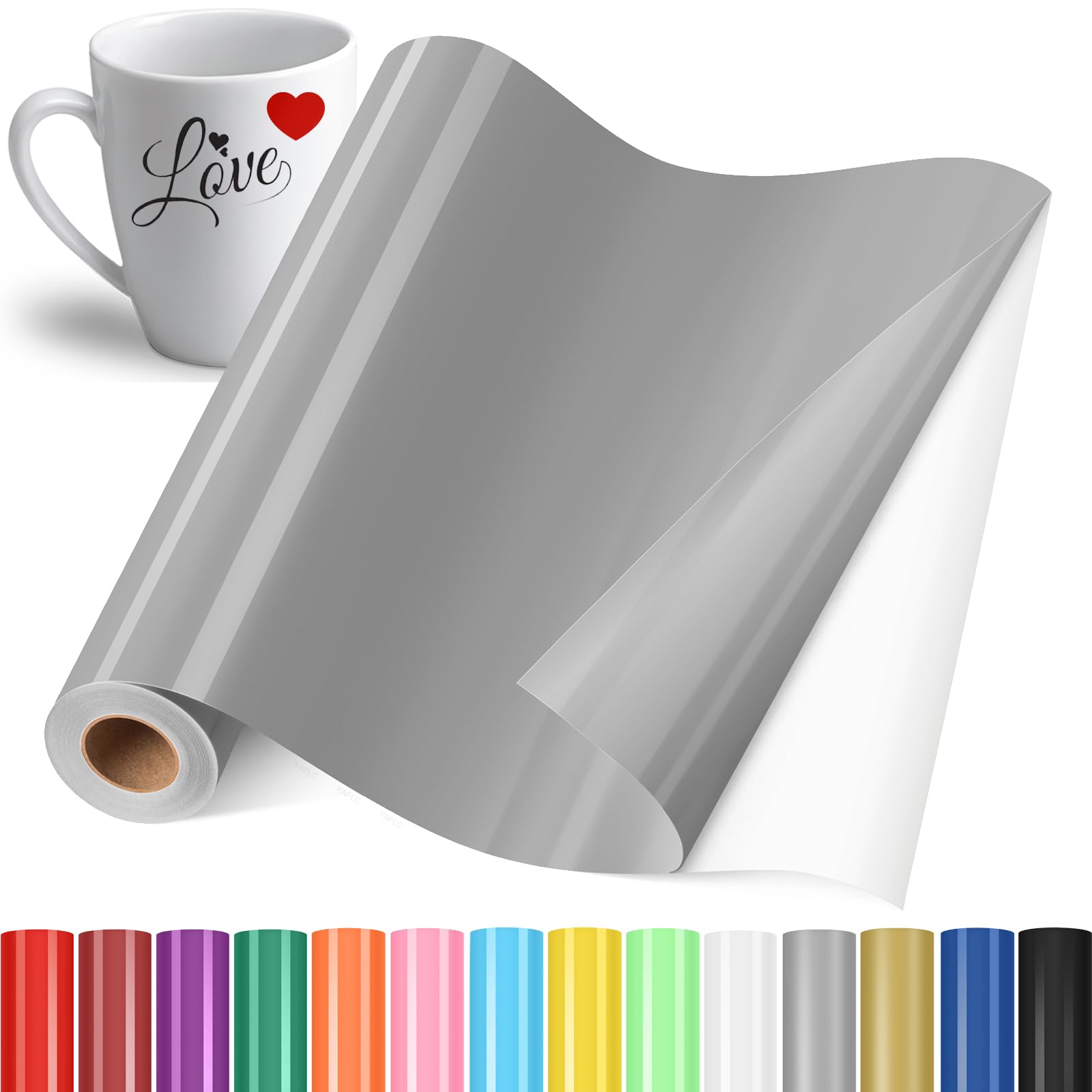 YAFLC Selbstklebend Plotterfolie Vinyl, 30.5x400cm Selbstklebend Vinylfolie Plotter, Permanente Plotterfolie Vinyl für Teetasse, DIY Geschenke, Fenster, Keramik, Weihnachten Grau