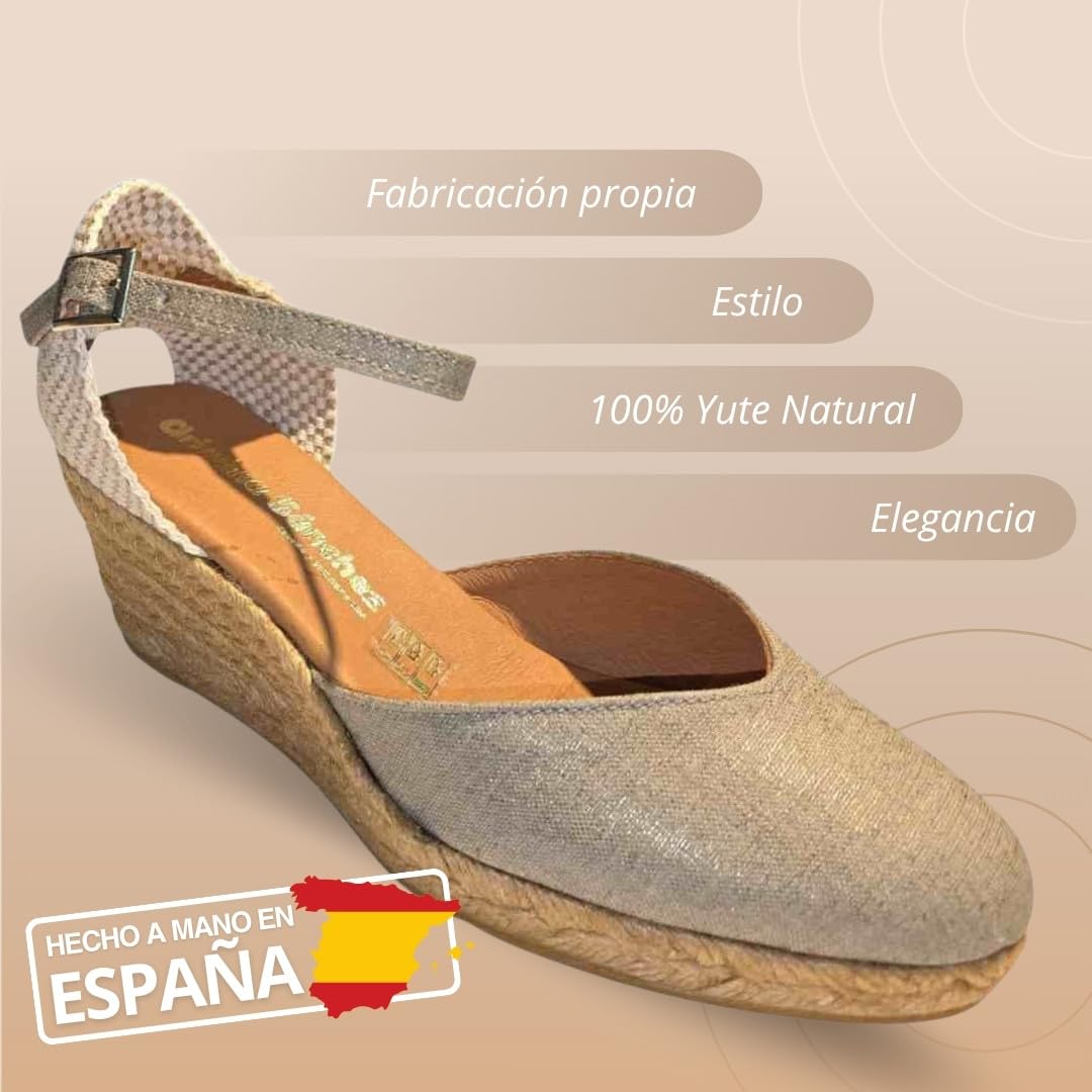 Sandalias Cuña Media Mujer, Sandalias Esparto Yute Natural, Alpargatas Mujer Cuña Hechas a Mano en España
