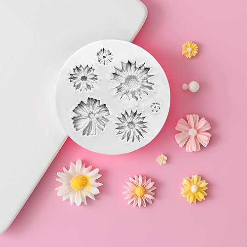 Miniatura 5 de BABORUI 3 moldes de arcilla de flores moldes de arcilla polimérica de girasol margaritas rosas moldes de silicona de diferentes tamaños para hacer