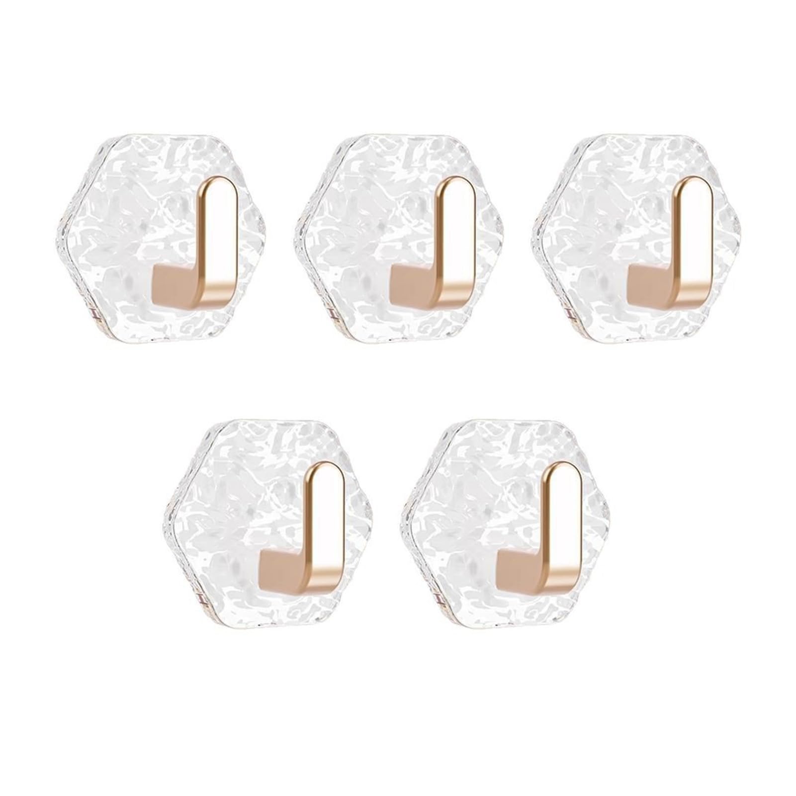 Porceosy Hexagonal Self Adhesive Hooks Water Ripple Pattern Waterproof No Drilling Wall Mounted for Towels Keys Kitchen Bathroom Decorative Golden 5pcs