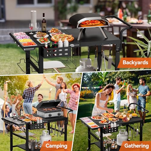 Image of Leteuke Pizza Oven Table, Grill Cart Table for Blackstone Griddle, Outdoor Pizza Oven Stand Fits Ninja, Cuisinart, Gozney, Solo Stove, BBQ Prep Tables Station with Seasoning Tray, 47 inchx27.5 inchx30 inch