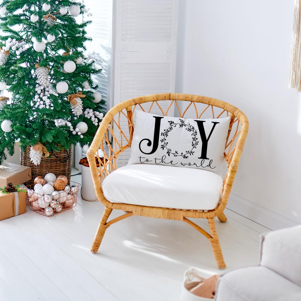 Ogiselestyle Christmas Throw Pillow Cover - 12x20 Inch Joy To The World Holiday Decor