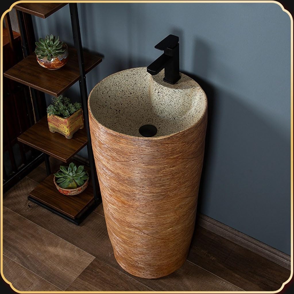 Bathroom Countertop Vessel Sink Integrated Ceramic Pedestal Basin Balcony Wash Bathroom Home Garden Pedestal Sink Vanity