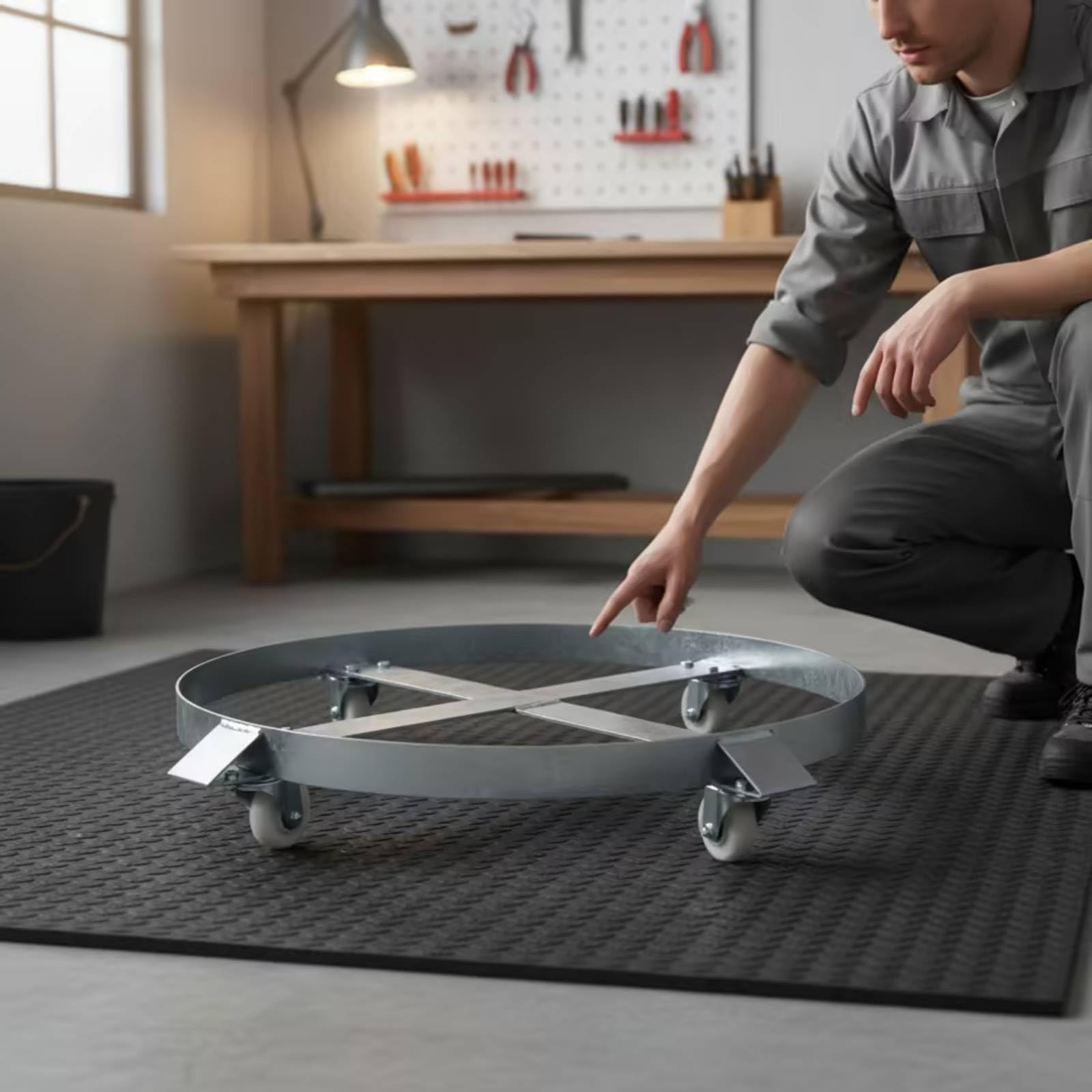 perfk Carrello Trasporto Fusti Portatile con Ruote Girevoli in Acciaio Carbonio per Movimentazione Industriali in Officina Magazzino Fabbrica Molo