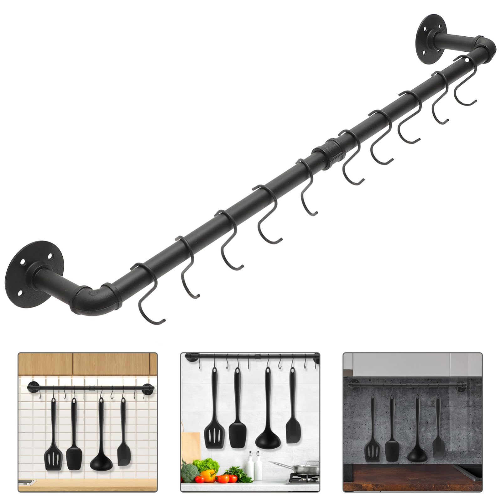 Cabilock 1ensemble Support Murale De Cuisine Industrial Avec Crochets Pour Casseroles Et Poêles Organisateur De Pots Et Ustensiles De Cuisine Rail Pratique Et Économiseur Espace