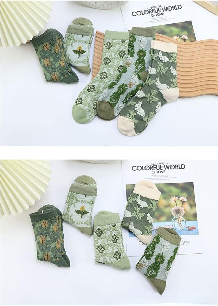 Vintage Embroidered Floral Socks for Women Combed Cotton Crew Socks - Image 4