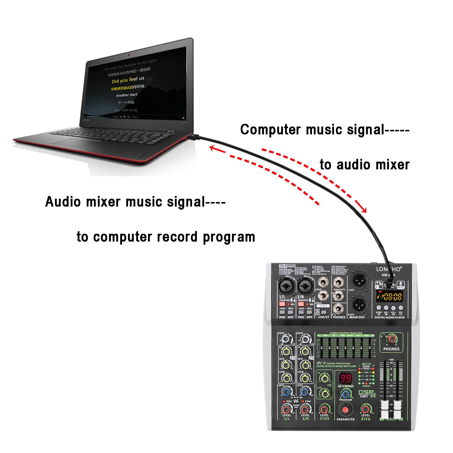 Mikser Audio, 4/6 Kanałowa konsola miksująca wejściowa 48 V 99 DSP Efekt Bluetooth Mikser DJ USB PC Odtwarzanie Nagrywanie Podcast Stół dźwiękowy AM-AX4(4 Channel)