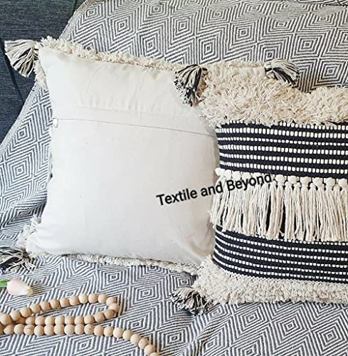 Image of Cushion - Boho Designer Handloom Cotton Throw Cushion Cover Set of 2, 16X16 inches, Sofa, Couch, Chair, Kitchen, Bedroom, Room, and Decorative Pillow Cases