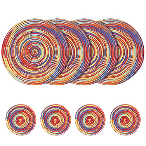 Sets de table ronds tissés de 8,4 cm en coton et dessous de verre de 11 cm, sets de table lavables résistants à la chaleur pour cuisine, table à manger...