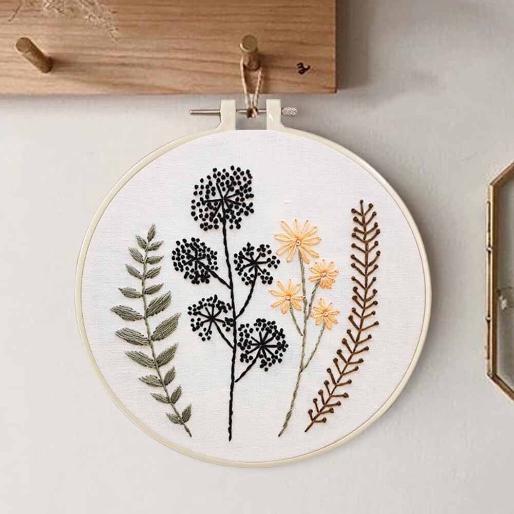 Kit Broderie Débutant - 4 Motifs Inclus - Cadres, Fils, Aiguilles - Idéal Cadeau Créatif Adultes