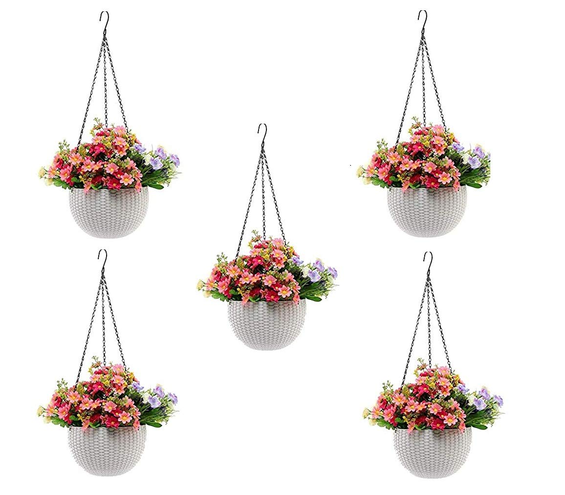 MOMS GADGETS,White Round Rattan Woven Plastic Flower Hanging Planter/Beautiful Round Gamla Pot/Flower Hanging Pot for Garden Balcony(White,Pack of (5) (B08HWPQ1YY) Amazon Price History, Amazon Price Tracker