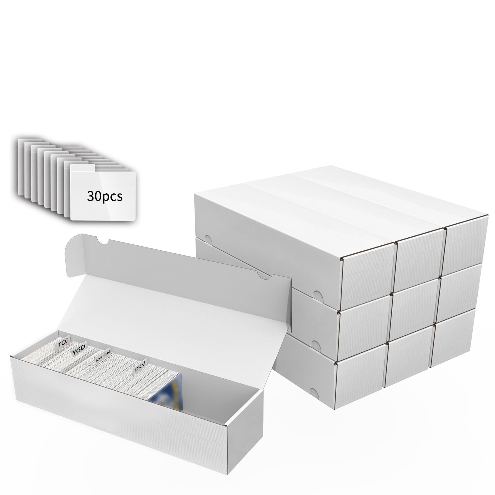 Laminated Trading Card Storage Box with Card Dividers,15in Bulk Storage Box | Card Dividers, 14 Inch, 10 Count, For Standard Card, Efficient Organization, Stackable, Horizontal, Card Organizer