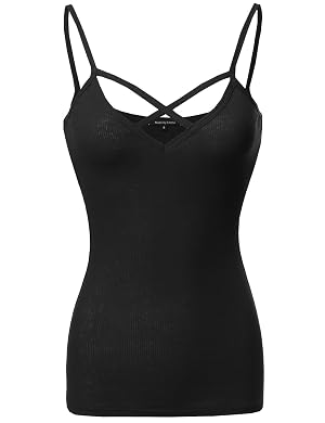 Made by Emma Womens Caged Front Spaghetti Strap Soft Stretchy Ribbed Knit Tank Top