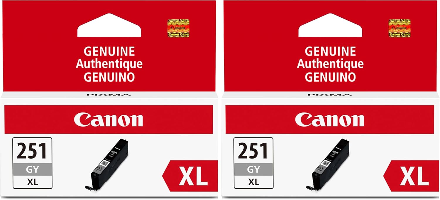 Canon CLI-251XL Genuine Gray Ink Tank, Compatible with MG6320, MG7120, iP8720, and MG7520 Printers (Pack of 2)