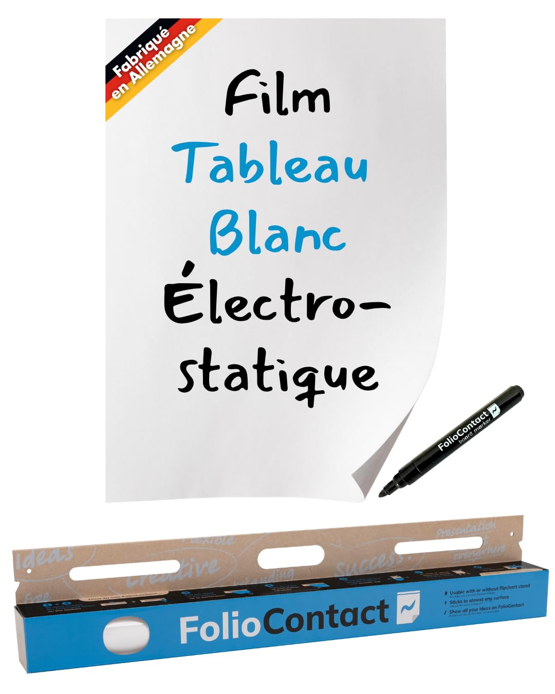 Whiteboard Tableau blanc en rouleau/Film électrostatique breveté Effaçable et réutilisable Fixation sans outil sur presque toutes les surfaces