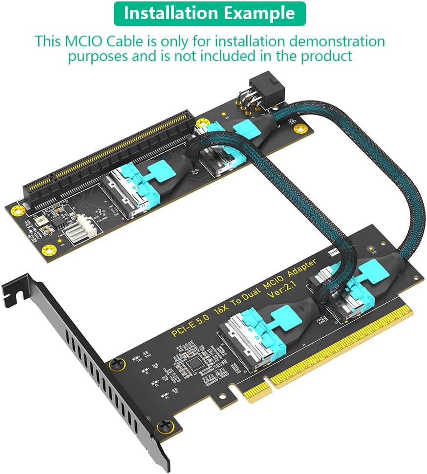 Sintech PCIe 4.0 16x to Dual MCIO SFF-1016,PCI-e Bifurcation x16 to x8x8 Split MCIO 8X Adapter Card