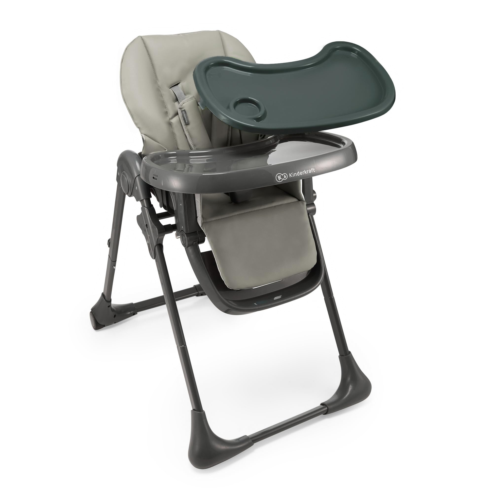 Kinderkraft TUMMIE krzesło 2 w 1, ergonomiczne, wygodne, odchylane, składane, z regulacją wysokości i podnóżkiem, zdejmowana taca dla dzieci, z zabawkami, szary